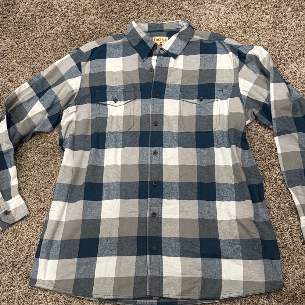 RedHead Men’s Blue and Gray Plaid Button-Down Shirt